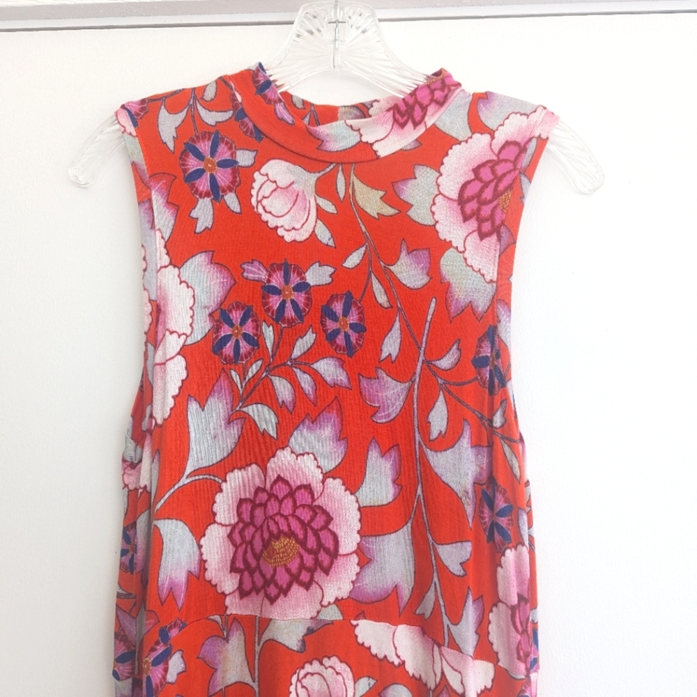 Anthropologie Floral Midi Dress - Red and Purple - Picture 2 of 6